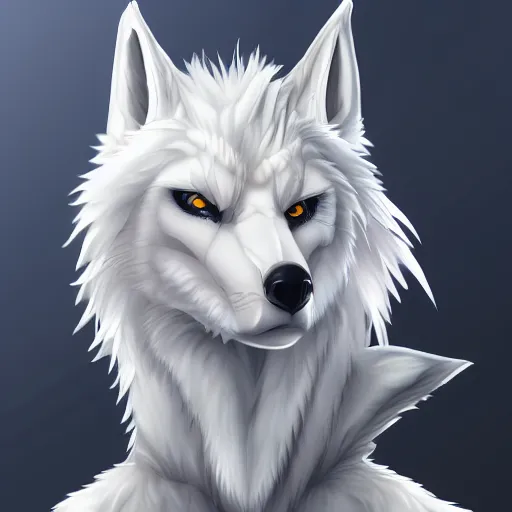 Prompt: art of white wolf fursona, profile picture, highly detailed anime artwork, Falvie, pixiv, furaffinity, DeviantArt, trending on artstation