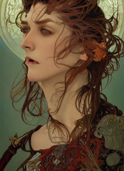 Prompt: detailed portrait of 👹👺🫂, behance hd artstation, by moebius, alphonse mucha, ayami kojima, amano, greg hildebrandt, and mark brooks, masculine, male, art nouveau, neo - gothic, gothic, character concept design, dynamic light, stylised illustration, disco elysium, highly details