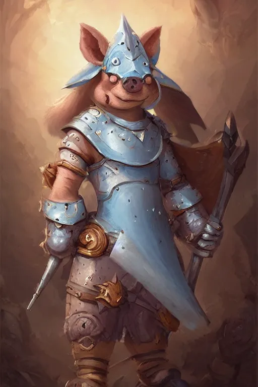 Image similar to anthropomorphic small warrior piglet, pale blue armor, cute and adorable, pretty, beautiful, DnD character art portrait, matte fantasy painting, DeviantArt Artstation, by Jason Felix by Steve Argyle by Tyler Jacobson by Peter Mohrbacher, cinematic lighting