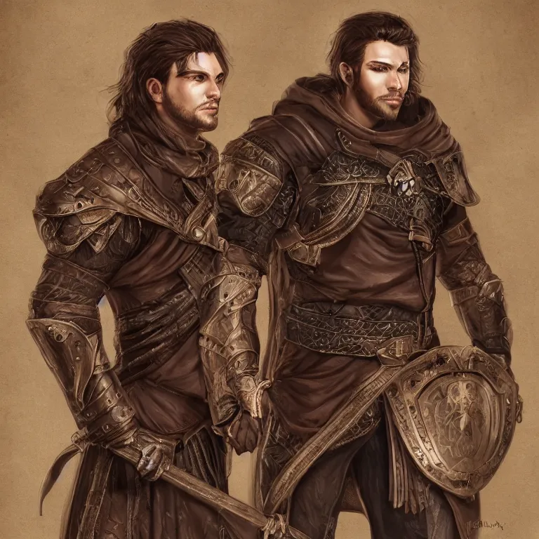 Image similar to realistic portrait, 30 year old man :: athletic, fantasy mage, medieval leather armour, brown clothes :: high detail, digital art, RPG, concept art, illustration