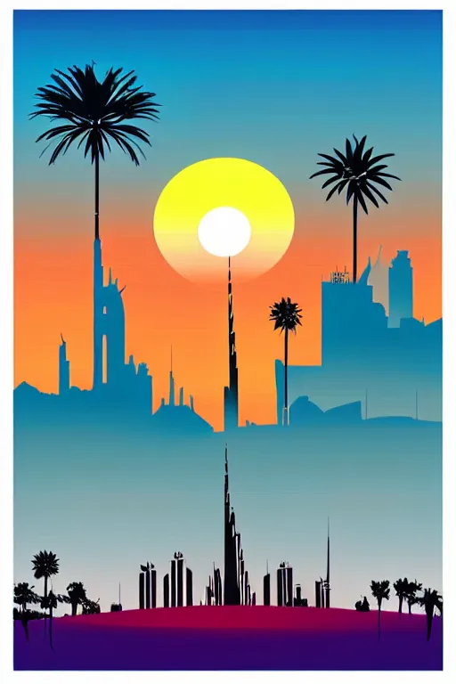 Prompt: minimalist boho style art of colorful dubai at sunrise, illustration, vector art