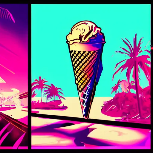 Prompt: a ice cream, epic retrowave art, trending on art station