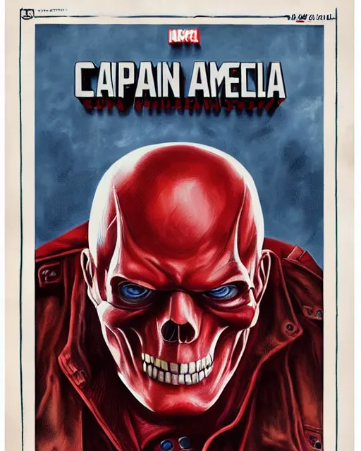 Prompt: red skull in captain america, airbrush, drew struzan illustration art, key art, movie poster