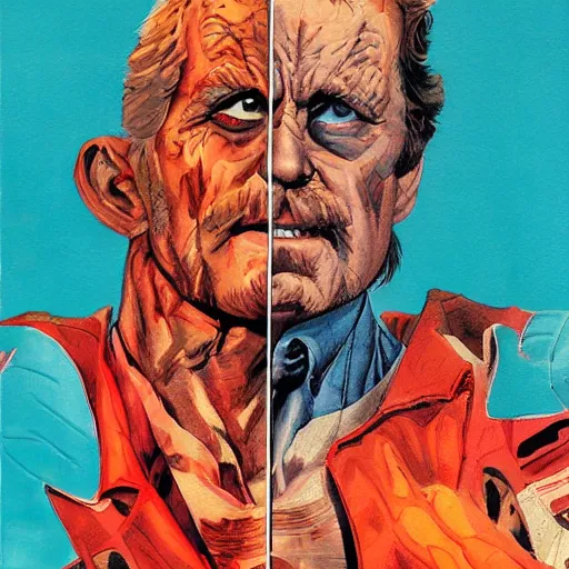 Prompt: detailed details photorealistic pictures of comic book cover about mr trash man in the style of bob peak and alex ross, gouache and wash paints color, detailed proportionate.