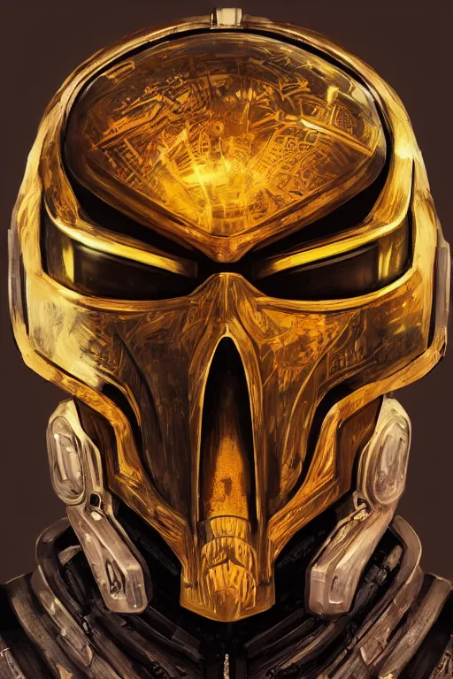 Image similar to ultra realist and ultra intricate detailed soft painting of a beautiful sci-fi armored male, helmet with holographic yellow skull over face, symmetry features, sensual gloomy style, volumetric clouds, cyberpunk burning building background, artstation, unreal render, depth of field