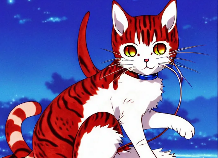 Image similar to anime visual of a cute cat, with red eyes!!!!, high quality detailed anime, cel shaded, digital art by last exile murata range blue submarine no 6, hd, ambient light