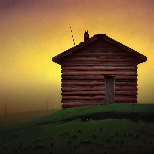 Image similar to a cabin on a hilltop, by alex andreev, landscape, high contrast, digital