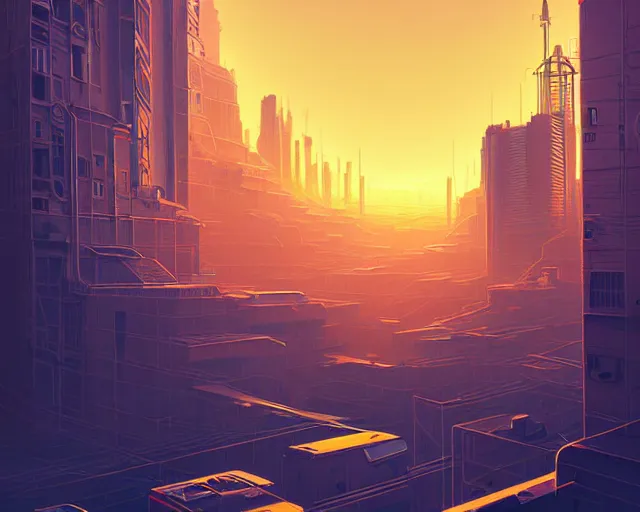 Prompt: beautiful painting of a cyberpunk marseilles inspired by phillipe stark, art by mike winkelmann, golden hour, illustration, highly detailed, simple, smooth and clean vector curves, no jagged lines, vector art, smooth, artstation