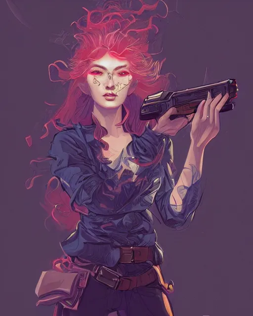 Image similar to A sorcerer wielding two Glock pistols, bust shot, smooth, intricate, elegant, power aura, digital painting, artstation, concept art, high tech fantasy, sharp focus, illustration, art by James Jean