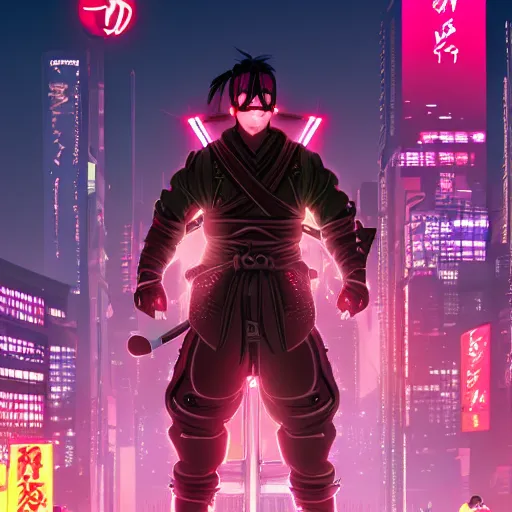 Image similar to Cyberpunk ninja samurai neon Tokyo city, trending on artstation 720x1600