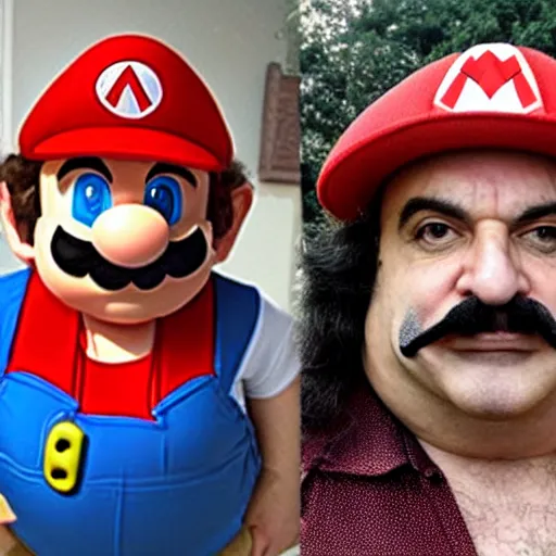 Image similar to ron jeremy as mario from super mario bro.