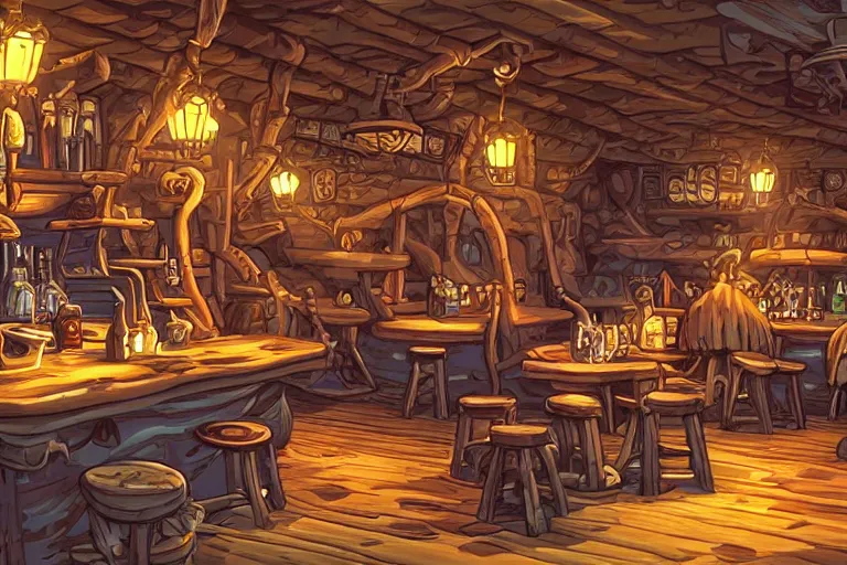 Prompt: secret of monkey island background, pirate pub interior, intricate detail widescreen wallpaper