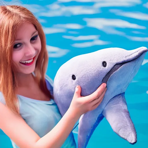 Image similar to a happy dolphin, plush doll, 8k