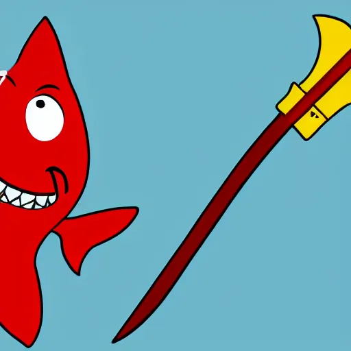 Image similar to red cartoon shark wielding a red samurai sword