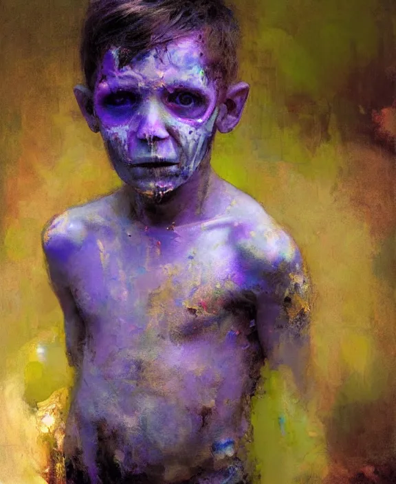 Image similar to a boy wearing a skull by jeremy mann, ultraviolet colors