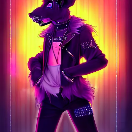 Image similar to beautiful furry digital art portrait commission of an androgynous furry anthro rat fursona wearing punk clothes in the streets of a cyberpunk city. neon signs. character design by charlie bowater, ross tran, artgerm, and makoto shinkai, detailed, inked