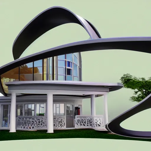 Image similar to a dream house in the shape of a mobius strip. digital art.