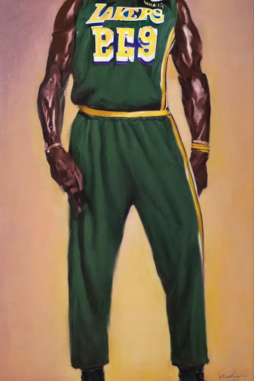 Image similar to full body portrait of the dictator of the los angeles lakers, 1 9 5 5, in full military garb, oil on canvas by william sidney mount, trending on artstation