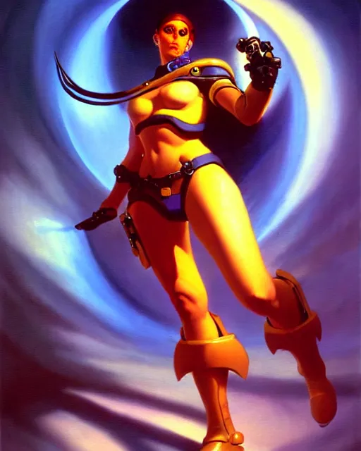 Image similar to junkray from overwatch, fantasy art, sci - fi art, radiant light, caustics, by boris vallejo