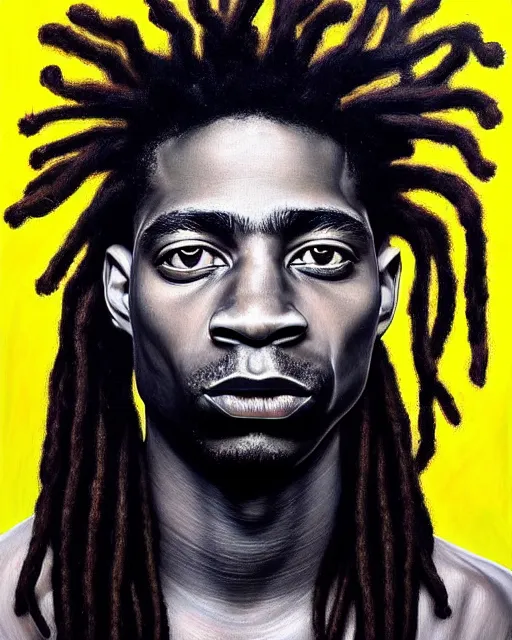 Image similar to A extremely ultra highly detailed majestic hi-res beautiful immaculate head and shoulders award winning painting stunning masterpiece of the face of a strong black african man with dreadlocks by Jean-Michel Basquiat, 8k, high textures, ultra hyper sharp, insanely detailed and intricate, super detailed, 8k HDR ultra high quality