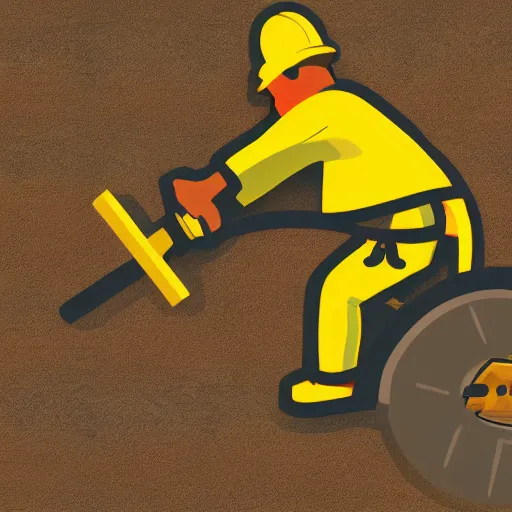 Prompt: simple illustration of a rabbit riding a jackhammer