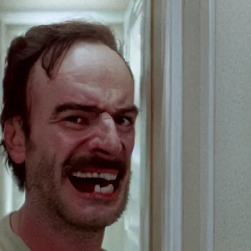 Prompt: a still of moist critikal in the shining