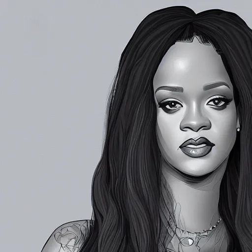 Image similar to an illustration of a rihanna long hair, digital art