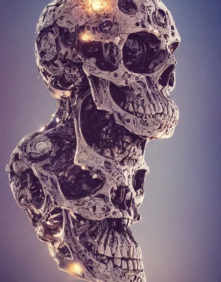 Image similar to mechanical skull, intricate abstract. sharp teeth. delicate artwork. by Tooth Wu, wlop, beeple, dan mumford. octane render, trending on artstation, greg rutkowski very coherent symmetrical artwork. cinematic, hyper realism, high detail, octane render, 8k, depth of field, bokeh. chrome accents.