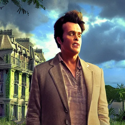 Image similar to hyperrealistic dslr film still of ace ventura pet detective in the wicker man, bees,, stunning 8 k octane comprehensive 3 d render, inspired by istvan sandorfi & greg rutkowski & unreal engine, perfect symmetry, dim volumetric cinematic lighting, extremely hyper - detailed, extremely lifelike attributes & lifelike texture, intricate, masterpiece, artstation, stunning