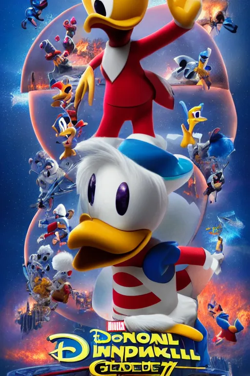 Prompt: donald duck starring in a marvel end game, movie poster, extremely detailed, polished cgi, 8 k