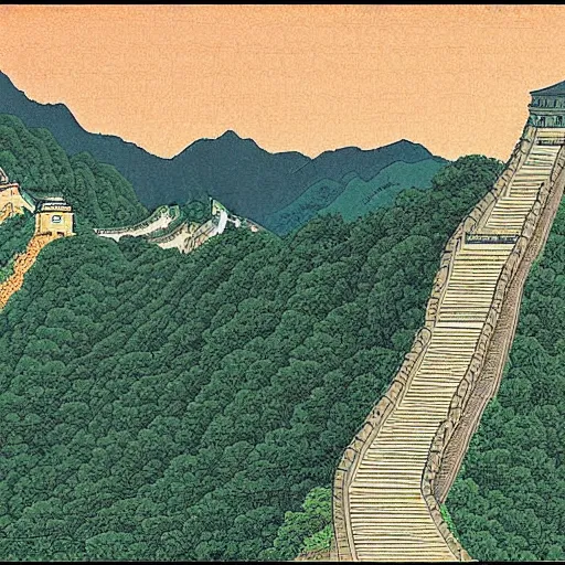 Prompt: The Great Wall by Kawase Hasui