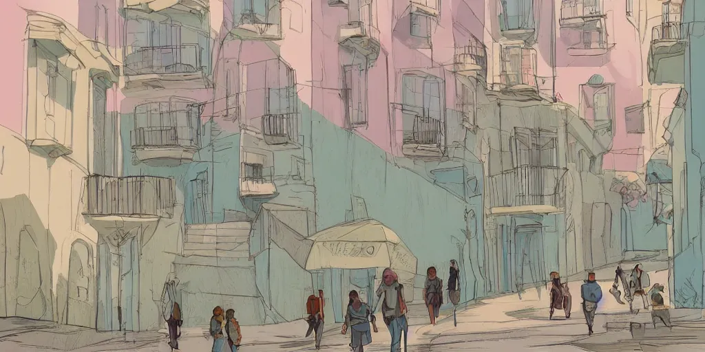 Prompt: back to the summer of the city of lisbon, concept art, pastel soft colors, in the style of danny mcbride, knyazev konstantin