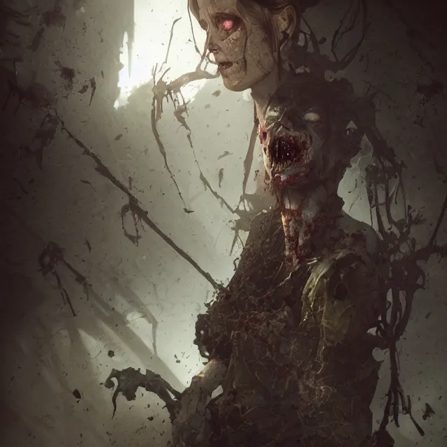 Image similar to hyper realistic photography portrait zombie cinematic, greg rutkowski, james gurney, mignola, craig mullins, brom redshift, vray, octane