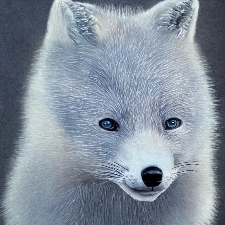 Image similar to hyperrealistic portrait of arctic fox bring ice and fire and destruction to the world photorealistic symmetrical detailed fracta central compositionl