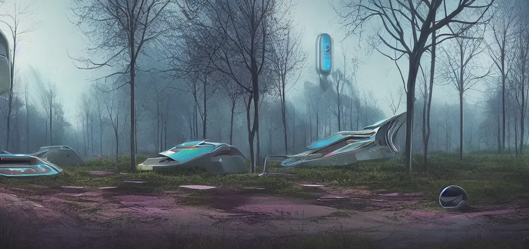 Prompt: futuristic abandoned park, sci - fi, digital art by beeple and simon stalenhag