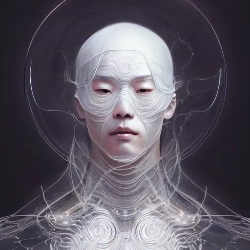 Image similar to ultra realistic illustration, a japanese male digital ghost, transparent, static, intricate, elegant, highly detailed, digital painting, artstation, concept art, smooth, sharp focus, illustration, art by artgerm and greg rutkowski and alphonse mucha