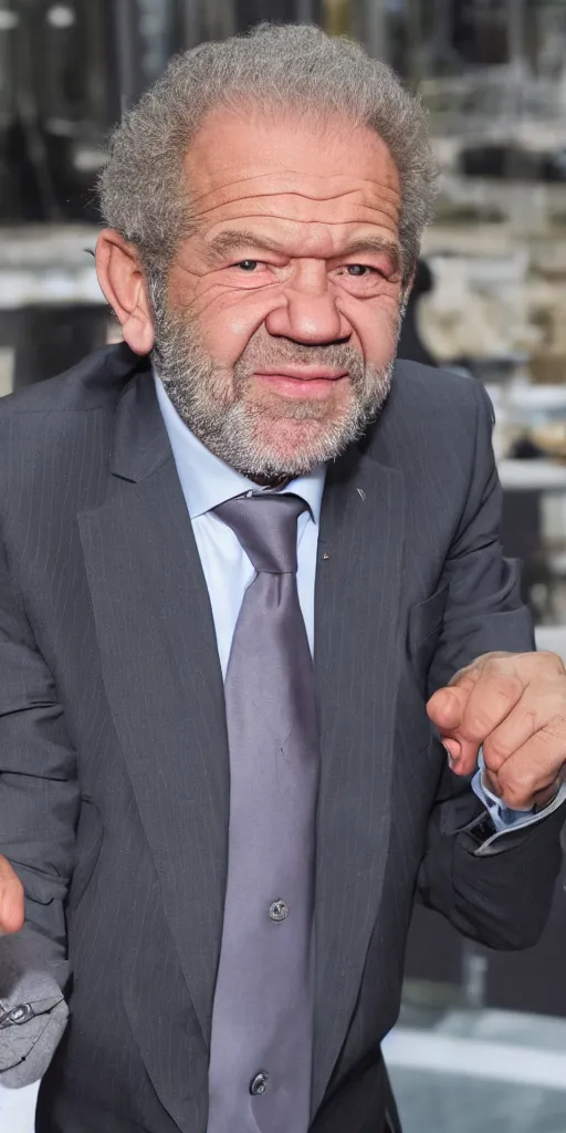 Image similar to alan sugar turning into an advert, the apprentice, hyperdetailed, 8 k