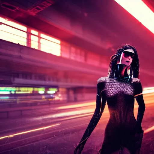 Image similar to kodak portra 4 0 0 long exposure photo portrait of a beautiful cyberpunk woman, cyberpunk dreaming, wires machines, in style of antoine d'agata,, highly detailed, sharp focus, octane render, ethereal, otherworldly colors, atmospheric, soft light, dreamy, volumetric lighting unreal engine, epic fantasy