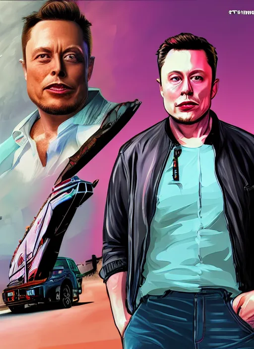 Image similar to highly detailed portrait elon musk gta vice city art, unreal engine, fantasy art by stephen bliss