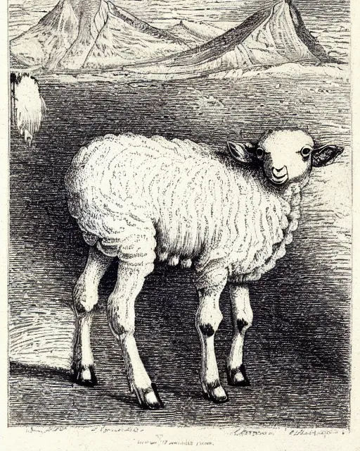 Prompt: a mid - nineteenth century engraving of a lamb by jacques callot, behance, wiccan, woodcut