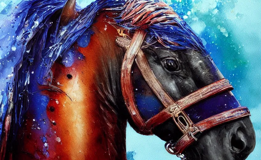 Image similar to a painting of pepsihorse trending on artstation in the style of greg rutkowski, 3 d, watercolor, beautiful, horse, pepsi, fluid