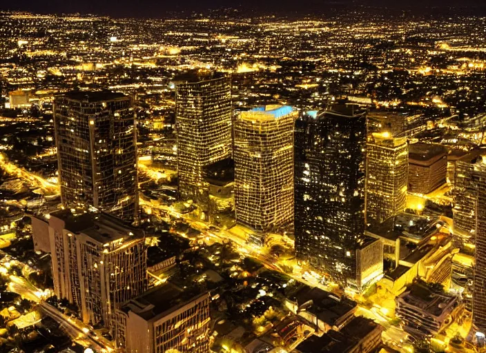 Prompt: a sprawling building complex in los angeles at night. photo by james cameron