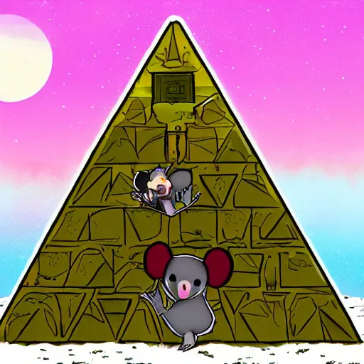 Prompt: a koala adventure in a pyramid in the style of tuomas korpi