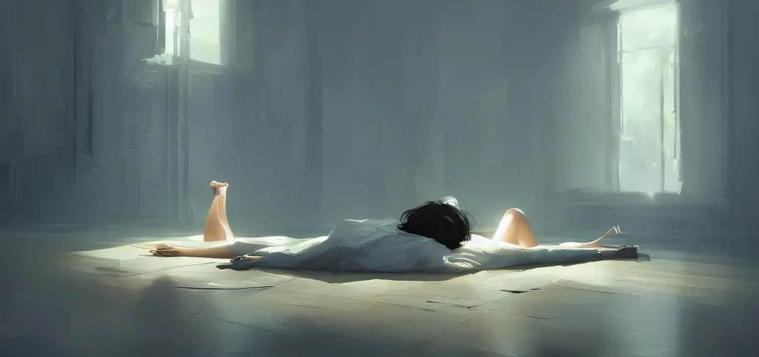 Image similar to Young Himalayan woman concerned in an empty room using psychic powers to make a lighter float| night time scene, plain walls |somber white eyes, long messy hair | gentle lighting, futuristic, dim lighting, digital art by Makoto Shinkai ilya kuvshinov and Wojtek Fus, digital art, concept art,