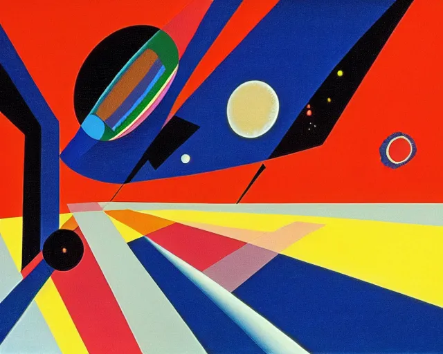 Image similar to a Kandinsky painting of 2001 a Space Odyssey by Stanley Kubrick