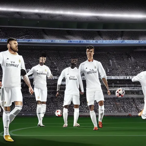 Image similar to Real Madrid football players drawn as football gods. unreal 5. Award-winning. Realistic. High detail. Soccer. Digital art.