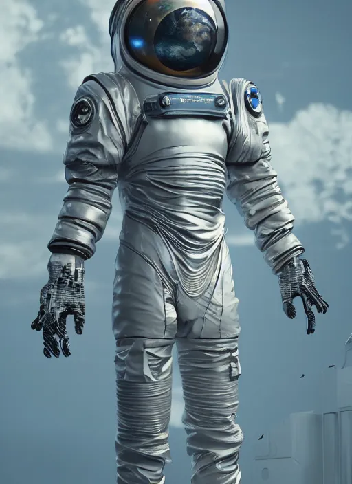 Image similar to a futuristic astronaut, artistic pose, cinematic shot, intricate, ornate, photorealistic, ultra detailed, realistic, 1 0 0 mm, photography, octane, high definition, depth of field, bokeh, 8 k, artstation