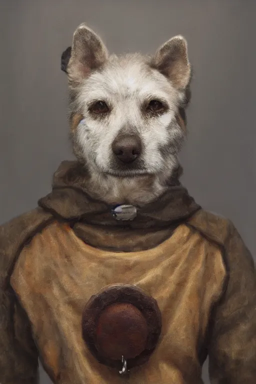 Image similar to Slavic Cynocephaly dog head man, woolen torso in medieval clothes, oil painting, hyperrealism, beautiful, high resolution, trending on artstation,