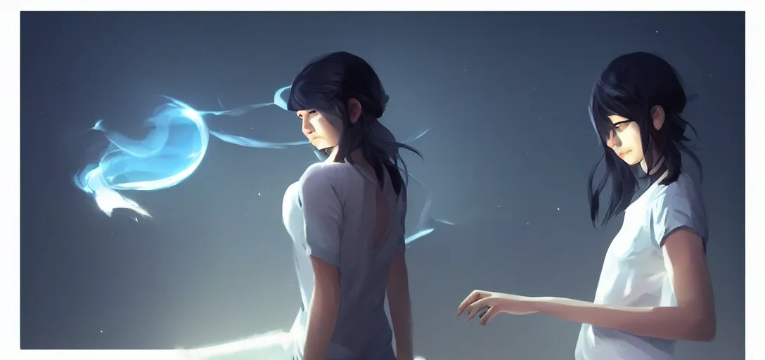 Image similar to Young Himalayan woman concerned in an empty room using psychic powers to make a lighter float| night time scene, plain walls |somber white eyes, long messy hair | gentle lighting, futuristic, dim lighting, digital art by Makoto Shinkai ilya kuvshinov and Wojtek Fus, digital art, concept art,