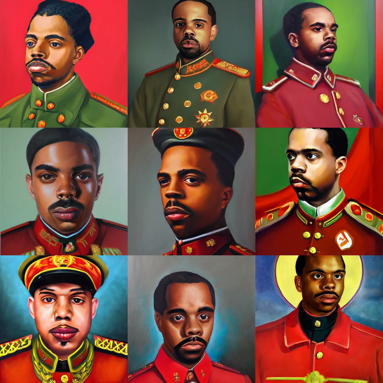 Prompt: portrait of soviet emperor earl sweatshirt, 1942. oil on canvas portrait of the dear leader trending on artstation